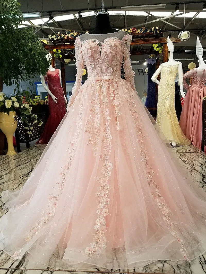 Женское вечернее платье до пола SSYFashion розовое с цветочным кружевом длинными