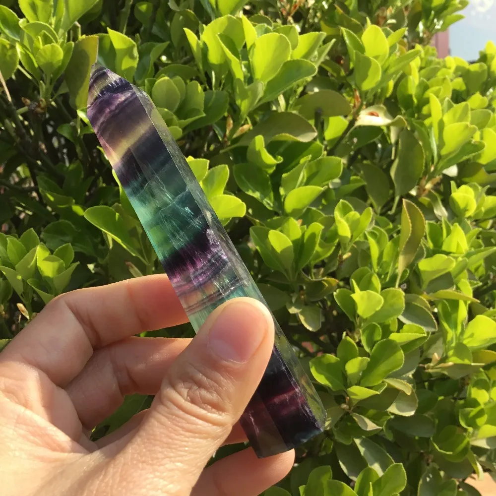 

90g Natural Rainbow fluorite single Point Rock crystal wand