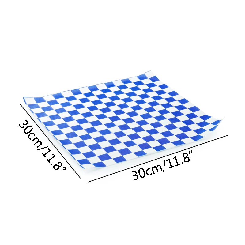 12''x12''Blue проверить сухой выпечки вощеная бумага с рисунком Deli масло обертывание подкладка в корзину фаст-фуд упаковка одноразовые сэндвич-бумага s инструменты