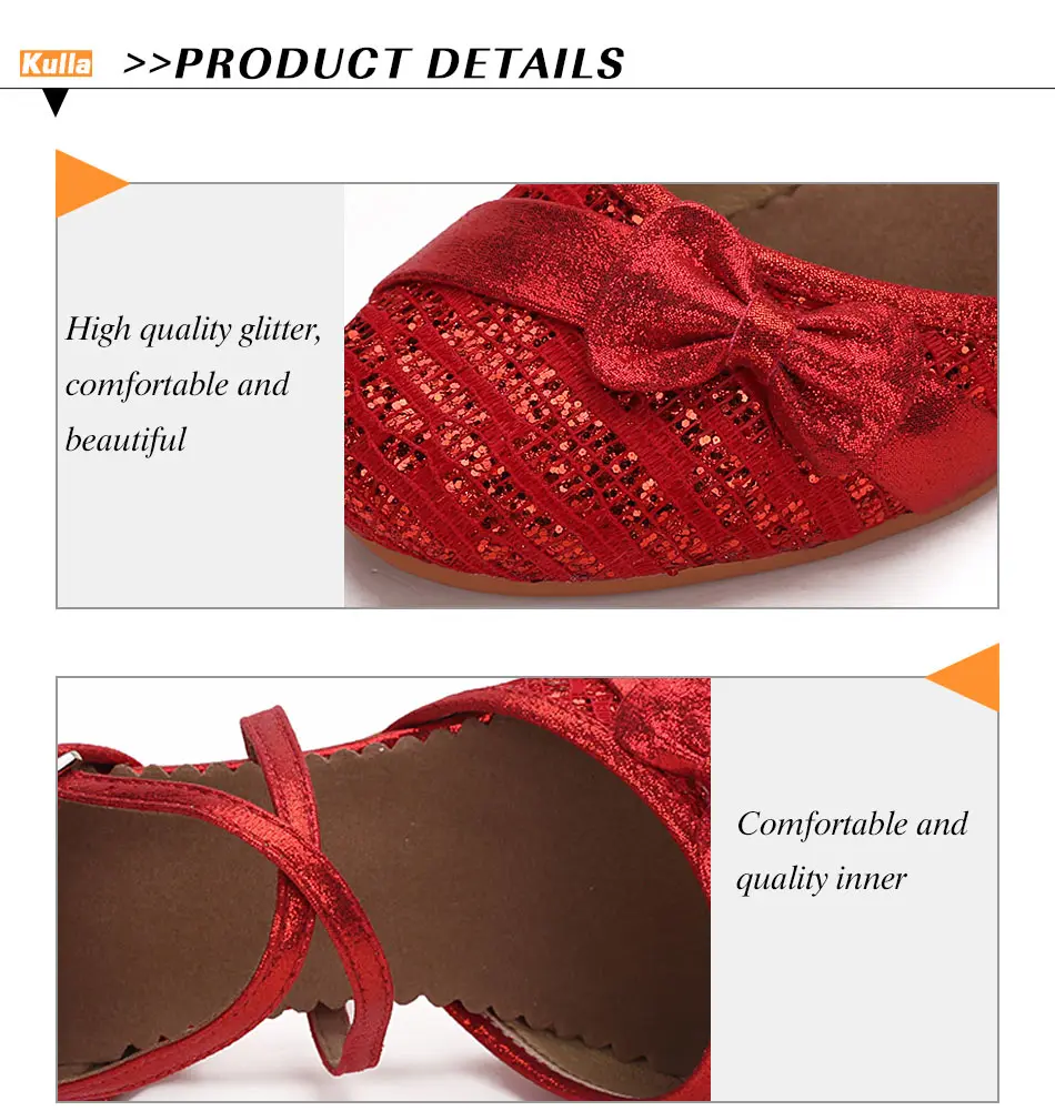 Kids Child Latin Tango Salsa Dance Shoes Red/Gold/Silver Dancing Ballroom Latin Performance Shoes For Women Girls Square Heels
