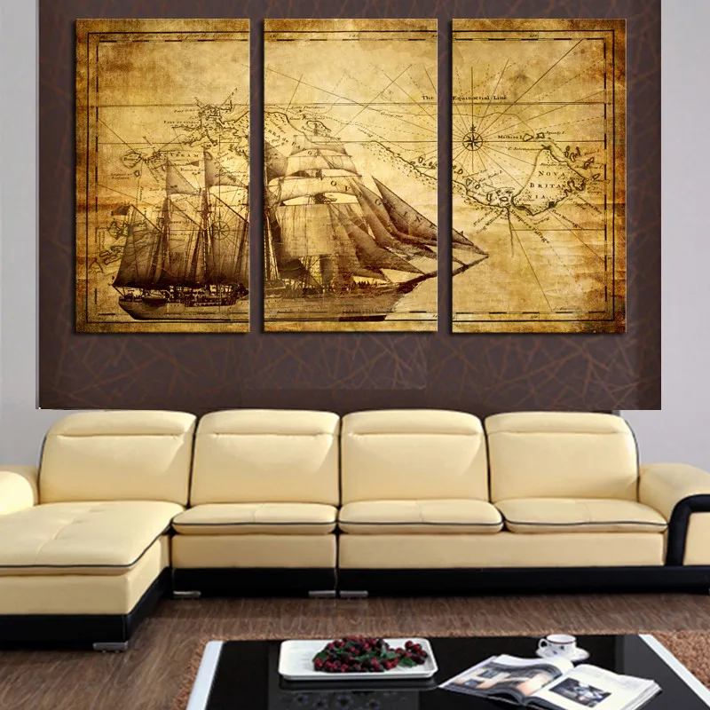 

Top Quality ancient times sailing boat wall painting for home decoration classical wall art unframed