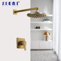 jieni 8 inch antique brass round wall mounted bathroom rainfall shower faucet sets head hand shower shower sets