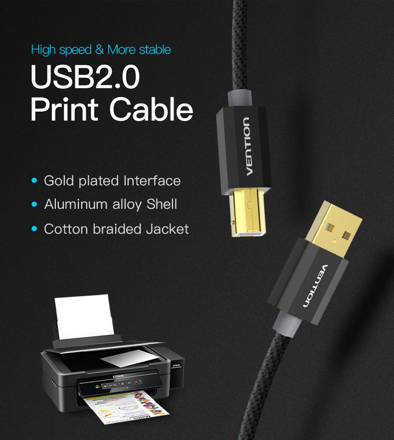 Vention позолоченный USB кабель USB для принтера Тип B папа-папа USB2.0 кабель для Canon Epson hp ZJiang принтер этикеток DAC USB принтер
