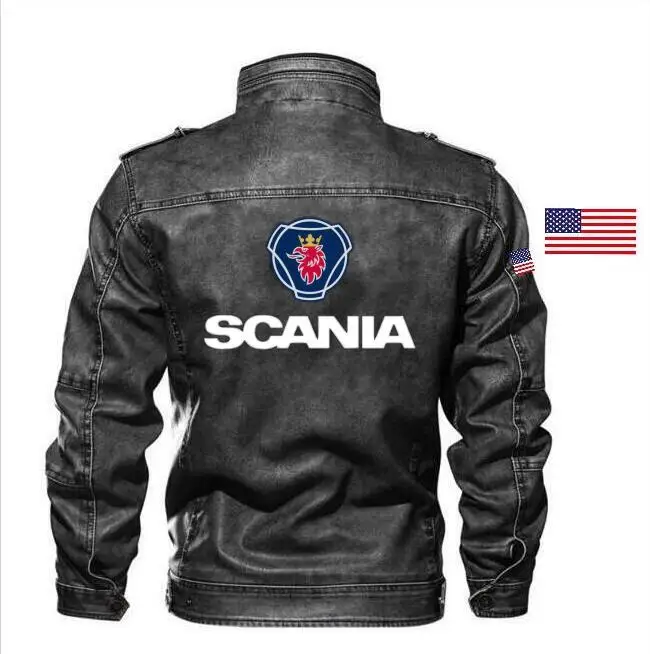 Модная мужская кожаная куртка scania truck тонкие худи с кожаными вставками