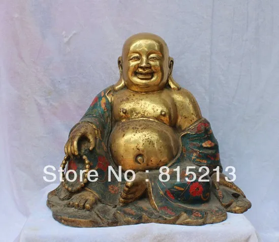 

bi00537 16"China Tibet Buddhism Cloisonne Bronze Gild Happy Laugh Maitreya Buddha statue