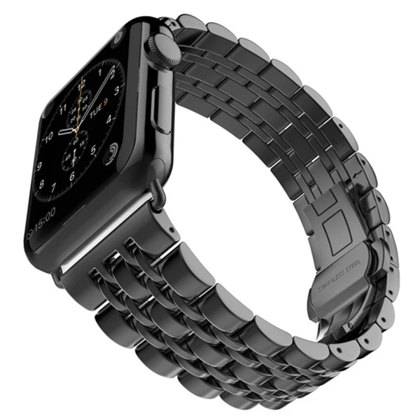black Нержавеющая сталь метал группы для 42 мм 44 мм Apple Watch Series 4 полосы Замена ссылка ремешок браслет для iWatch 1/2/3 38 мм 40 мм - Цвет ремешка: black