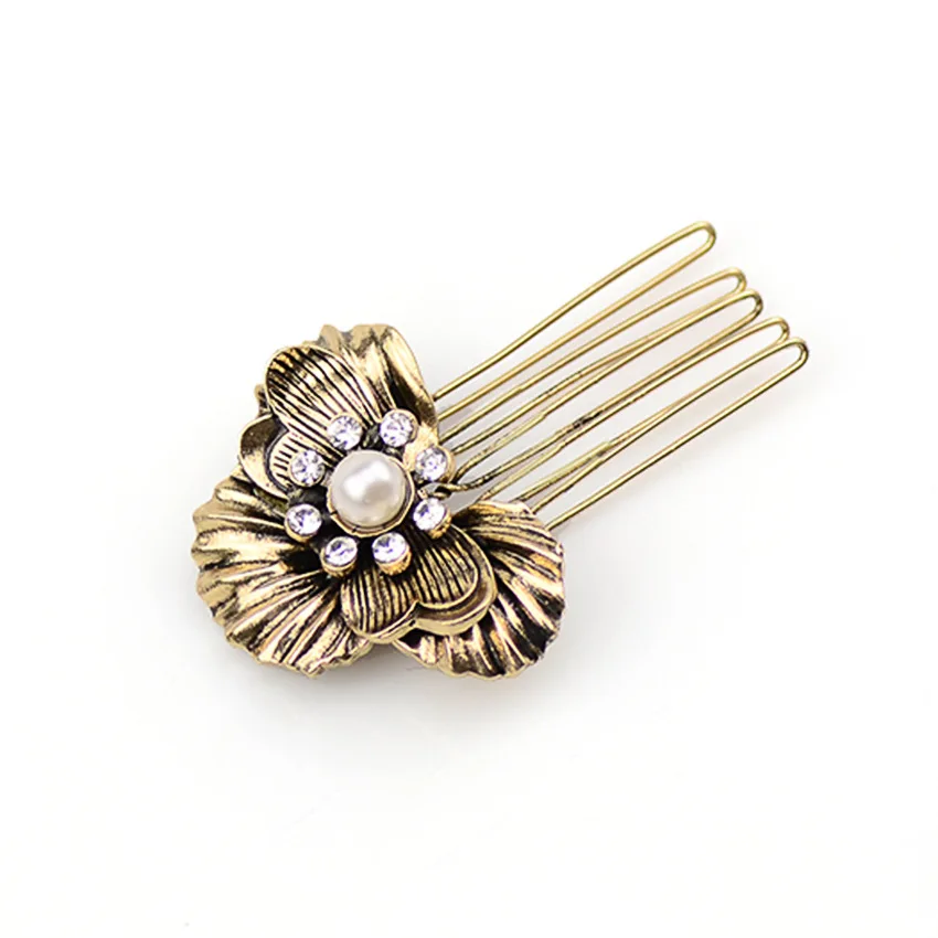 

12pcs/lot 4*6cm selling alloy jewelry wholesale The minimalist comb female flowers pearl combs