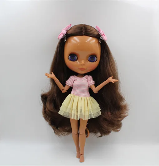 Кукла Blygirl Blyth с темно коричневыми волосами Обнаженная кукла черная кожа