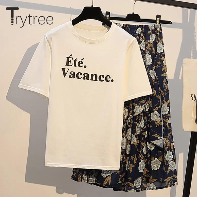 Trytree летний женский комплект из двух предметов Повседневный хлопковый топ с