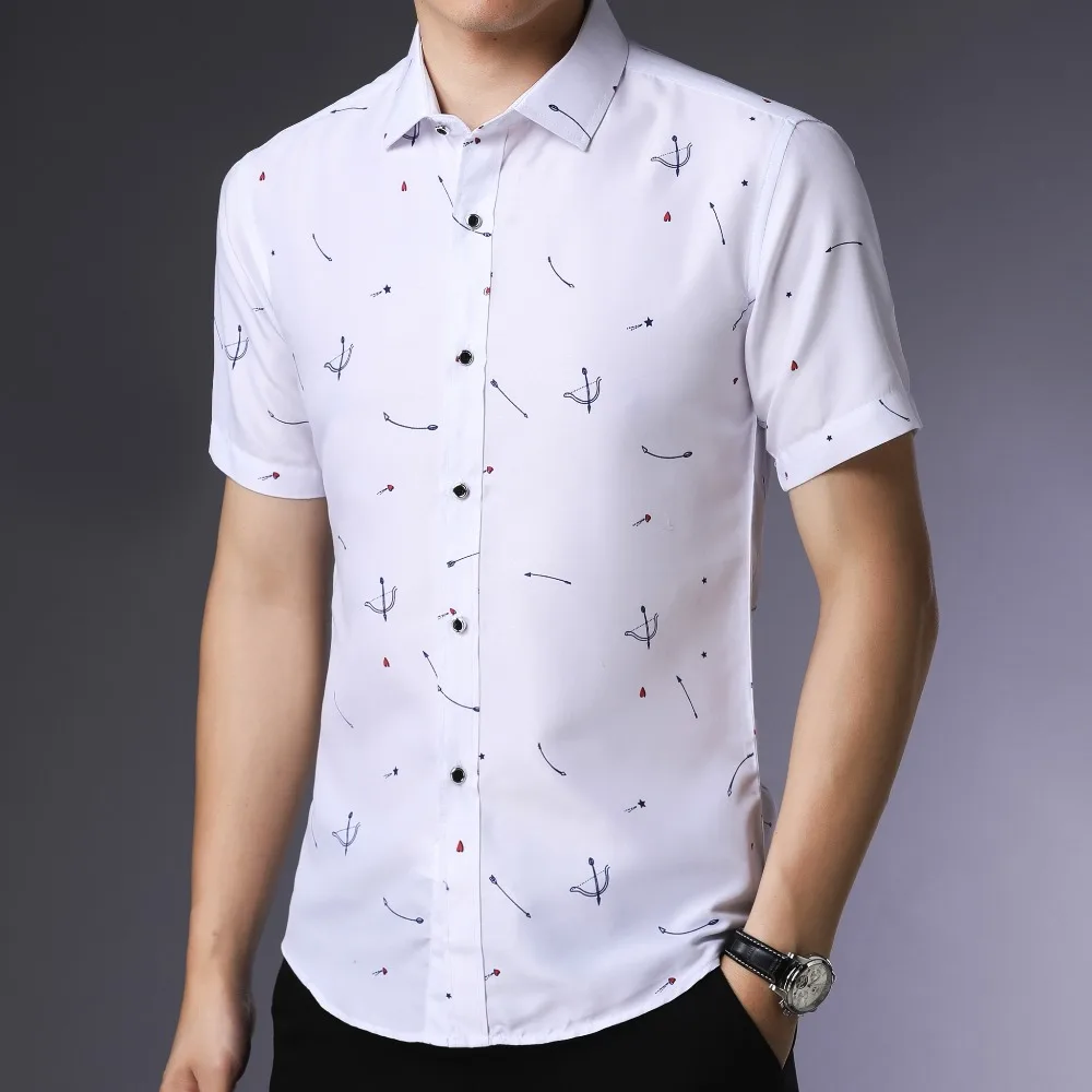 JZ CHIEF Mens печатных социальный Slim Fit рубашки модная одежда 2018 короткий рукав рубашка