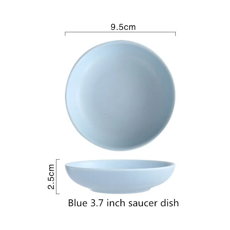 Blue3.7inchsaucerdis Однотонные миски в скандинавском стиле, наборы керамических тарелок и тарелок, обеденные тарелки белого и синего цвета, поднос для еды, домашний подарок AKUHOME - Цвет: Blue3.7inchsaucerdis