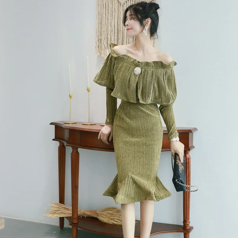 2018 платье с оборками и русалкой большого размера Осеннее женское Повседневное