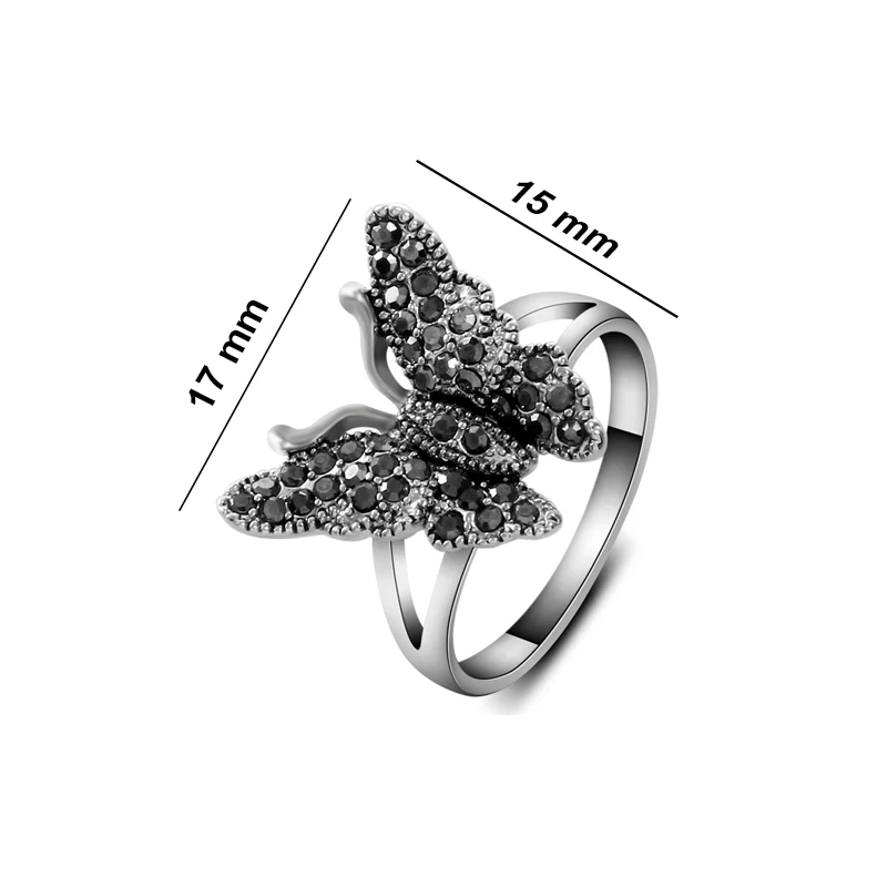 

Ajojewel Women's Retro Black Rhinestone Flying Butterfly Ring Brand Costume Jewelry