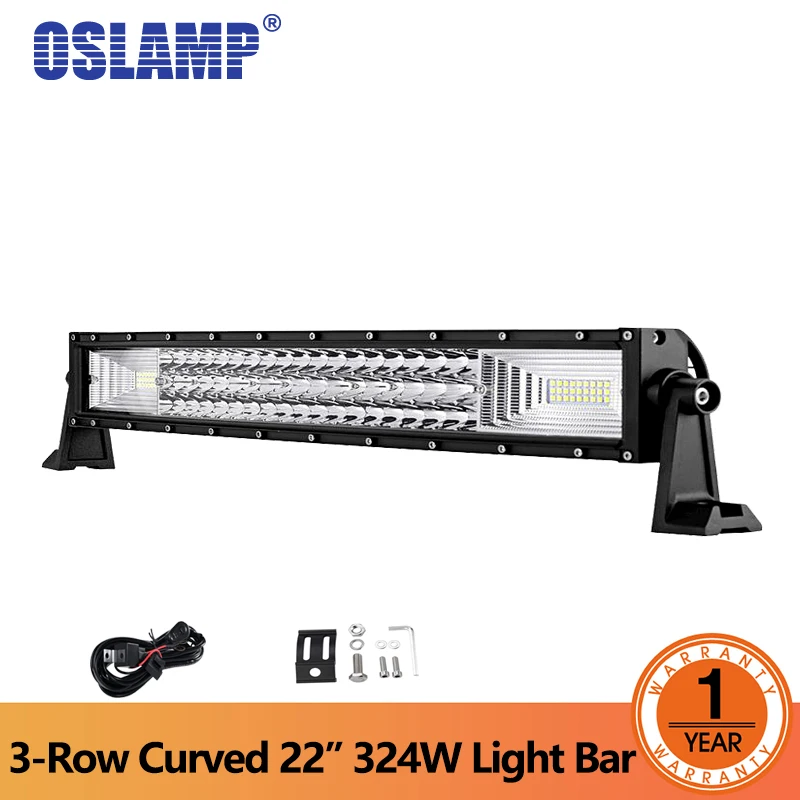 Изогнутый СВЕТОДИОДНЫЙ светильник Oslamp 22 дюйма трехрядный 324 Вт для внедорожников