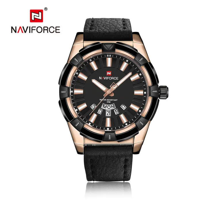 BLACK RG NAVIFORCE Роскошные брендовые военные спортивные мужские часы, синие водонепроницаемые кварцевые часы с кожаным ремешком, модные модельные Аналоговые часы с датой - Цвет: BLACK RG