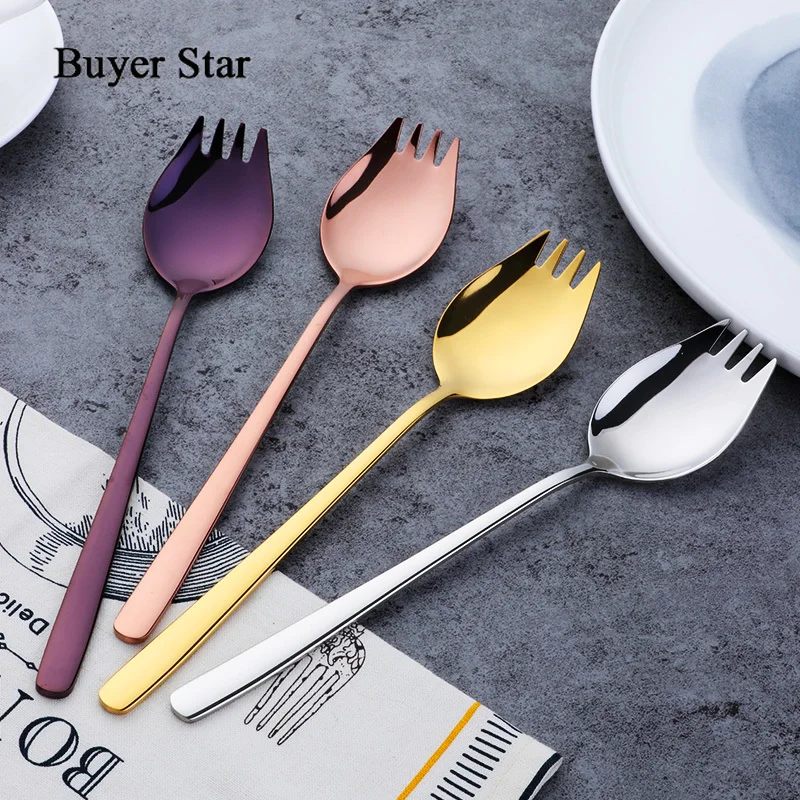 Покупатель звезда 4 шт красочные длинные ручки Spork с зеркальной полированной