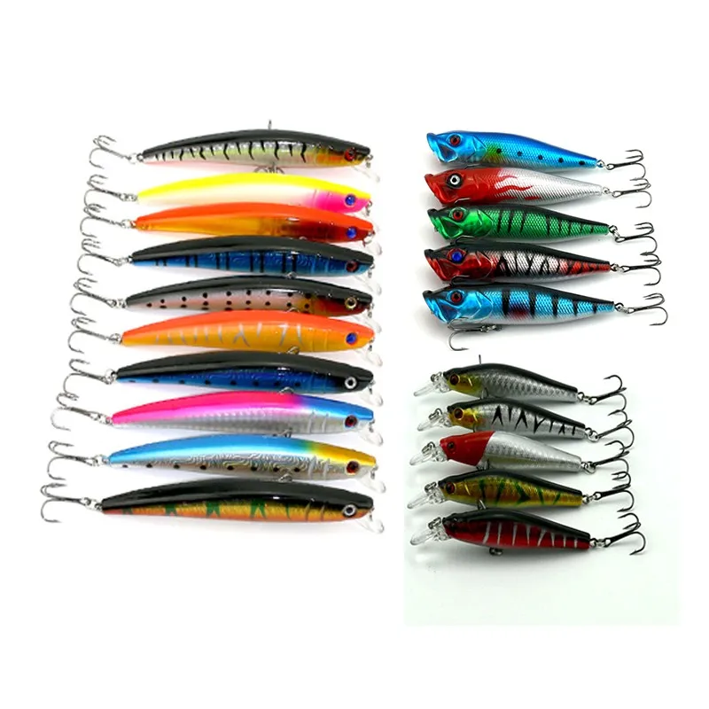 

20pcs hard mixed minnow popper fishing lures set bass wobbler pike carp trout perch peche fishing baits pesca fishing tackles