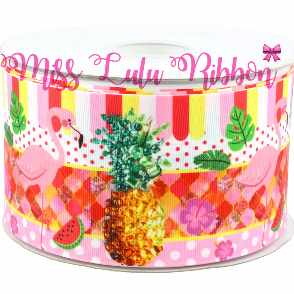 16 мм 75 ананас и флора фламинго Grosgrain ленты фруктовые узоры DIY Рождество