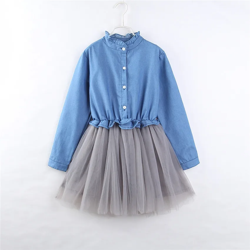 Children Dress 2019 New Autumn Fashion Style Baby Girls Party Princess Kids Jeans Tulle Mesh Layer | Детская одежда и обувь