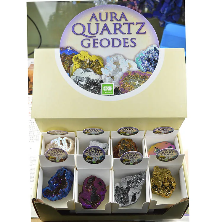 32 штук в штучной упаковке много цветов аура кварцевые геодезы синие радужные