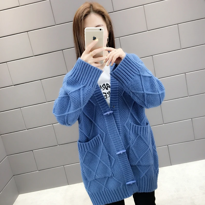 

Fashion Autumn New Medium Long Knitted Cardigan Women sweater Coat Long-sleeve Winter top Loose Plus Size Casual Ladies sweaters