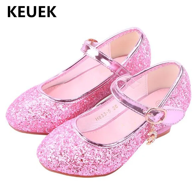 

New Spring/Autumn High-heeled Children Dress Shoes Princess Party Crystal shoes Girls Baby Toddler Kids Leather Shoes 02C