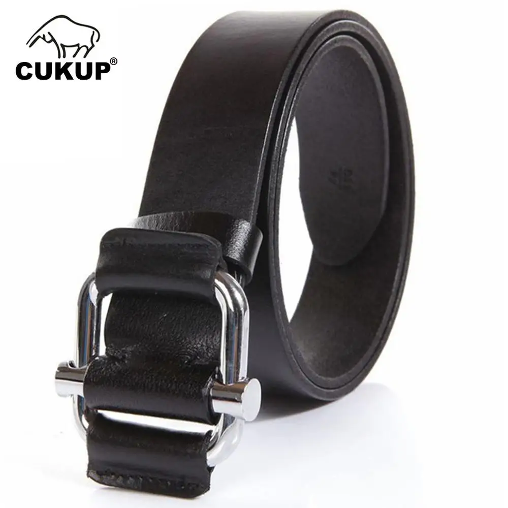 CUKUP Unisex Personality Smooth Buckle Metal Belts Solid Cow Cowhide Leather No Holes Accessories Belt for Women Styles NCK151