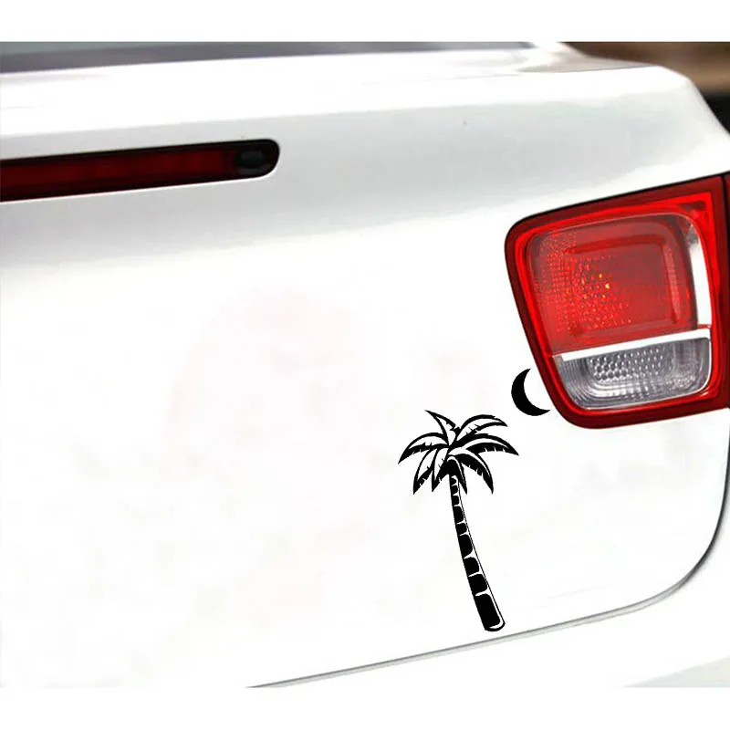 

QYPF 12.5cm*17.9cm Design Coconut Tree With Beauty And Individuation Vinyl Car Sticker Vivid Window Decal C18-0441