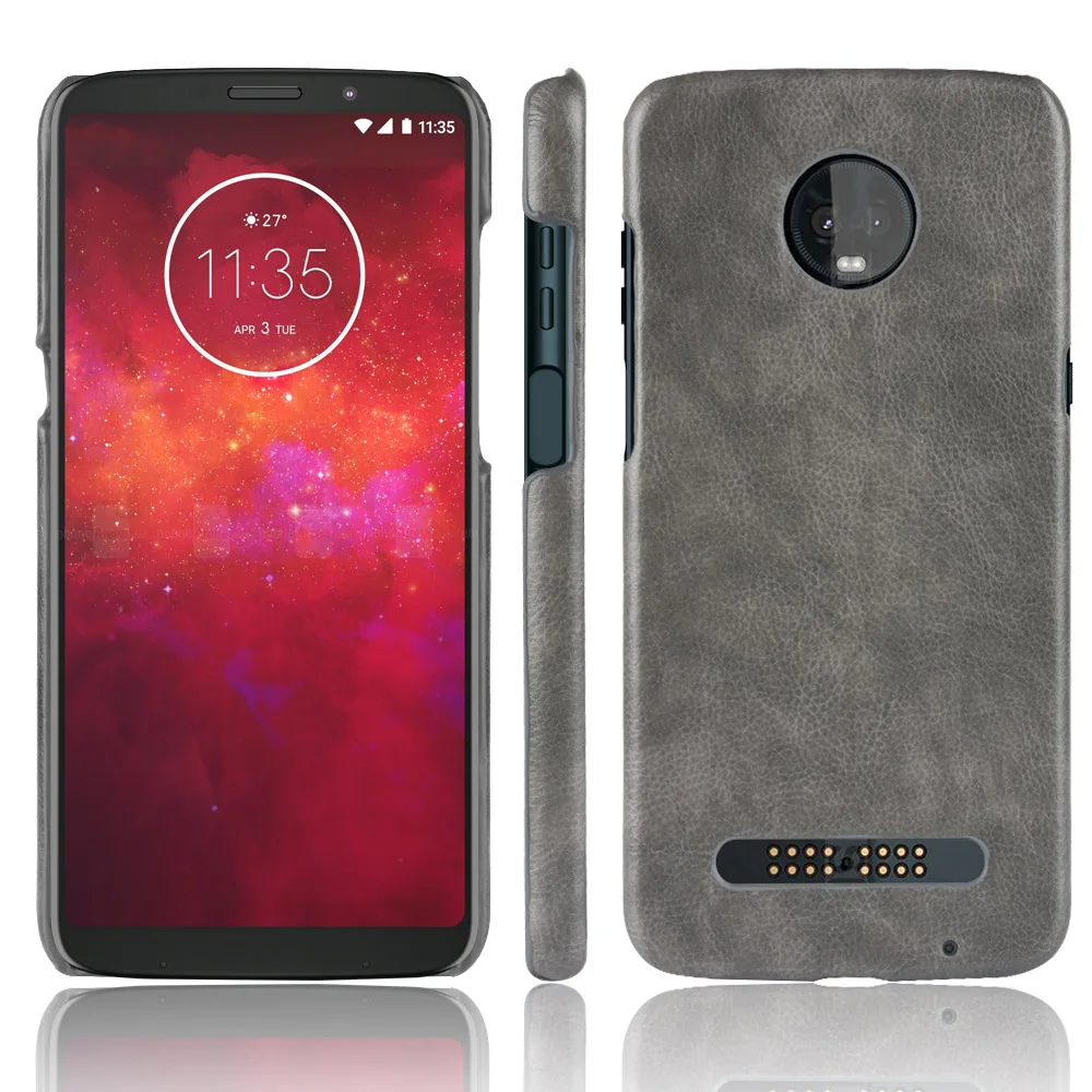 maEU for Motorola Moto Z3 Play 6.01 inch Phone Case Litchi Pattern Hard Back Genuine Cellphone PC Cover Solid Color Business |