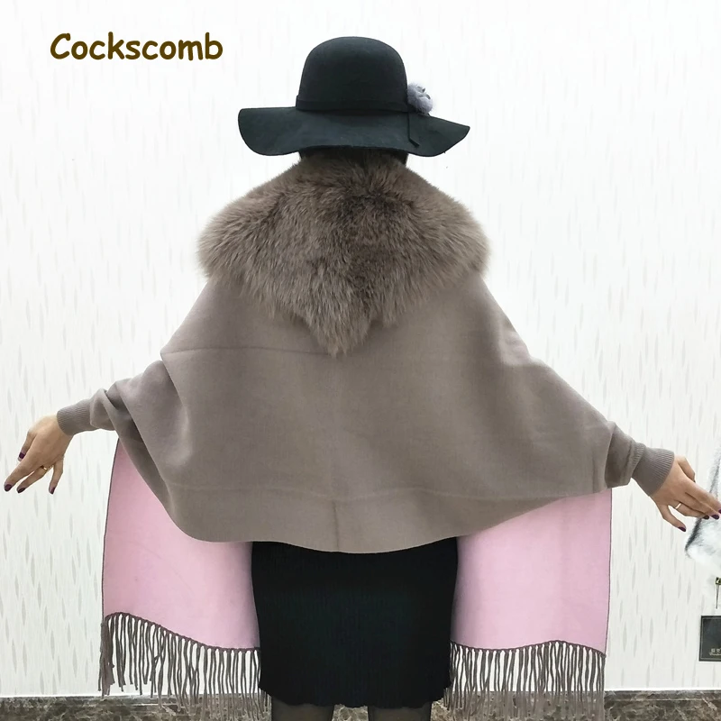 Cockscomb настоящий цельный воротник из лисьего меха Женский кашемировый шерстяной