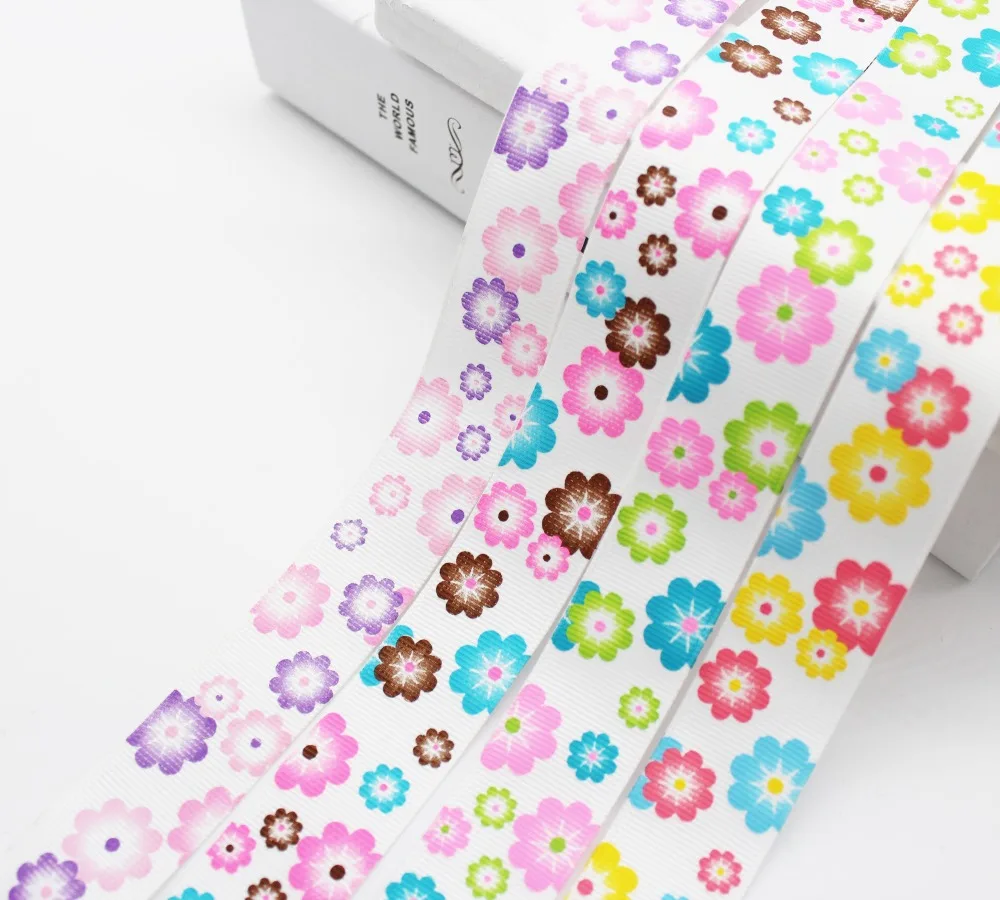 

1 Inch 25mm Printed Flower Grosgrain Ribbon Multi Color Butterfly Printing 100% Polyester for DIY Hair Bows Crafts Accessories
