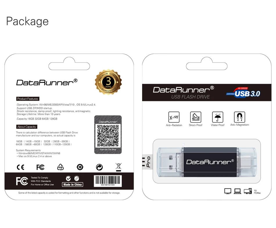 DataRunner OTG USB флеш-накопители USB3.0& type-C& Micro usb флеш-накопитель 16 ГБ 32 ГБ 64 ГБ 128 ГБ 256 ГБ 3 в 1 Флешка флеш-накопитель
