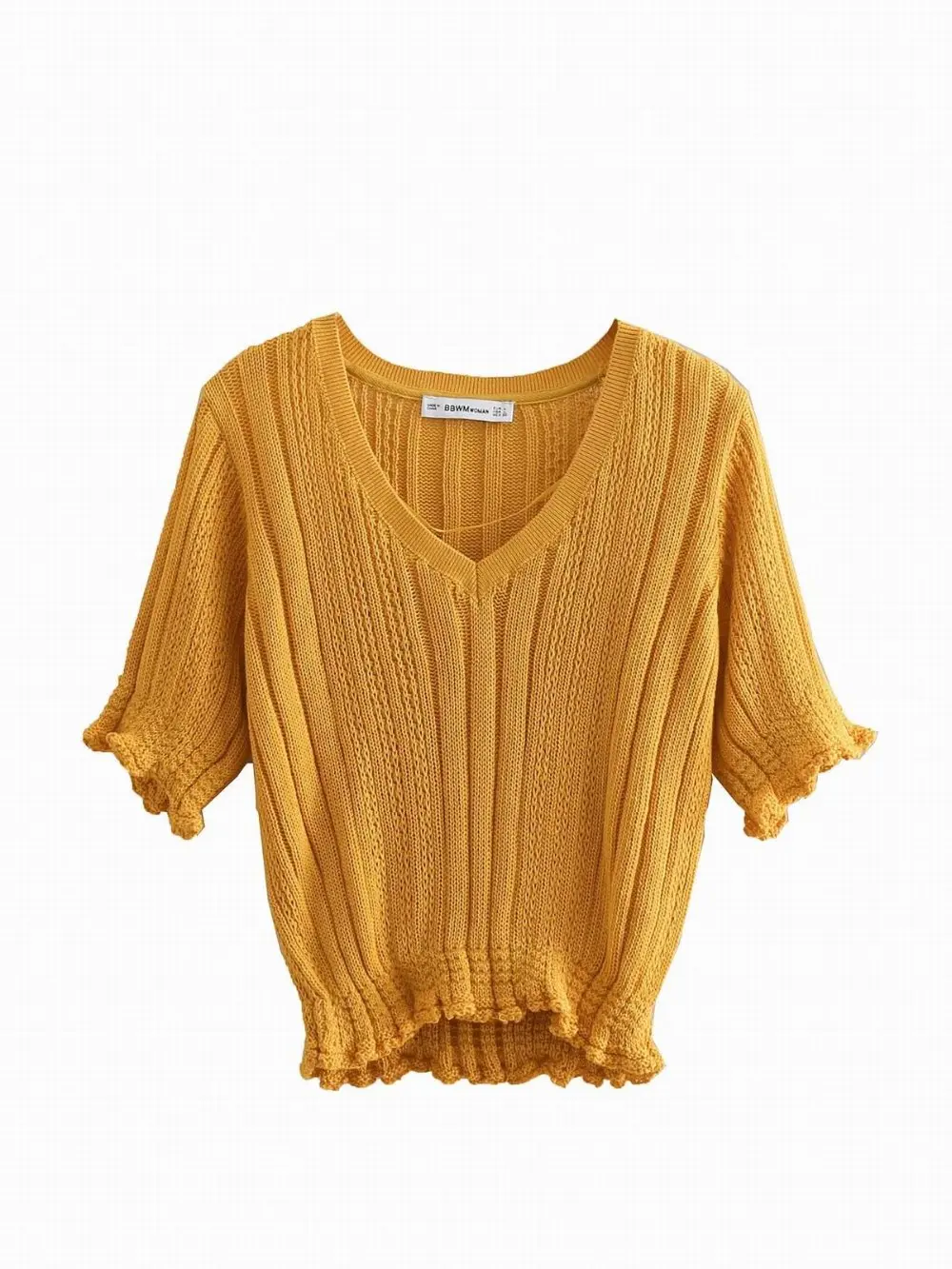 2019 za женские вязанные блузки с коротким рукавом и оборками топы рубашки для