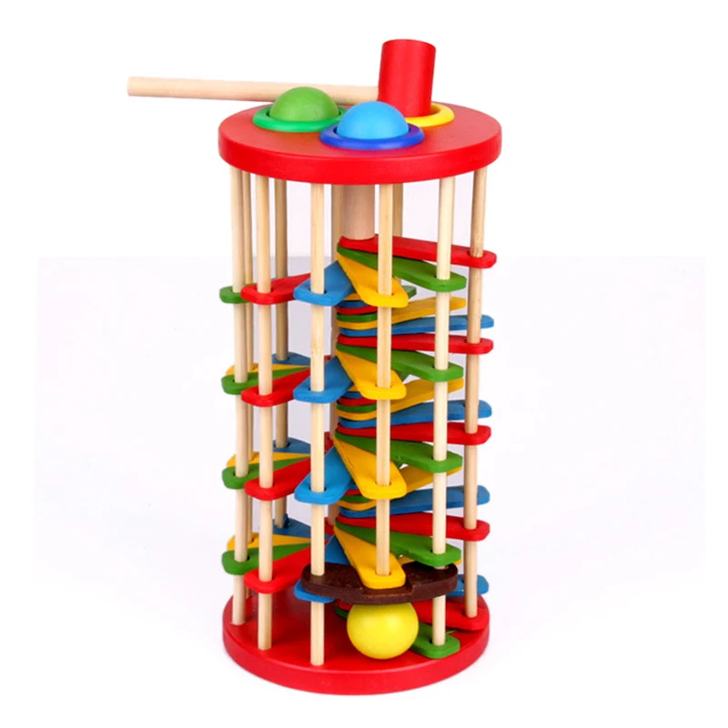 Wooden Toys Batting Ladder Hand Knock The Ball Montessori Mathematics Early Educational Colorful For Children Kids Baby | Игрушки и