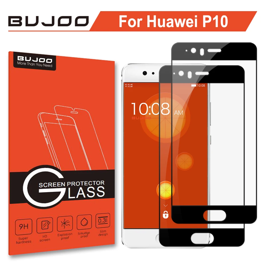 

2 Pack 100% Original BUJOO Real 2.5D Full Cover 0.3mm 9H HD Screen Protector Tempered Glass For Huawei P10 P 10 Protective Film