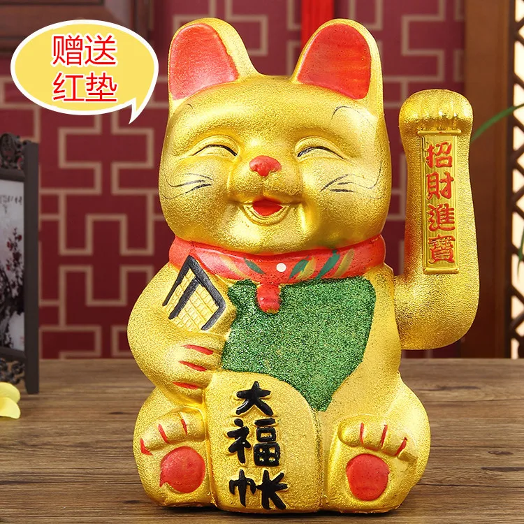 

Lucky cat cat 9.11.13 inch ceramic ornaments opening hand oversized ceramic cute smile catroom Art Statue