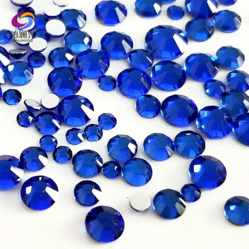 

300pcs Mix SS4-SS16 Size Deep blue Non HotFix flatback glass crystal 3D Nail Art Rhinestone diy Decorations Free shipping