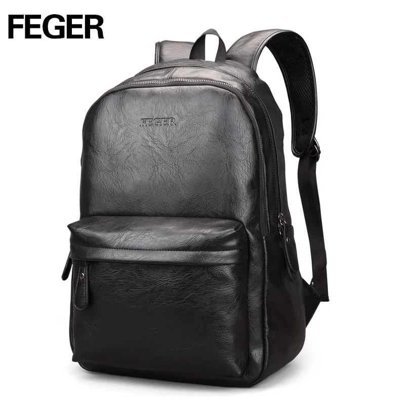 FEGER school bags Laptop backpack PU Men’s leather Fashion back pack waterproof Big travel daily men shoulder bag | Багаж и сумки