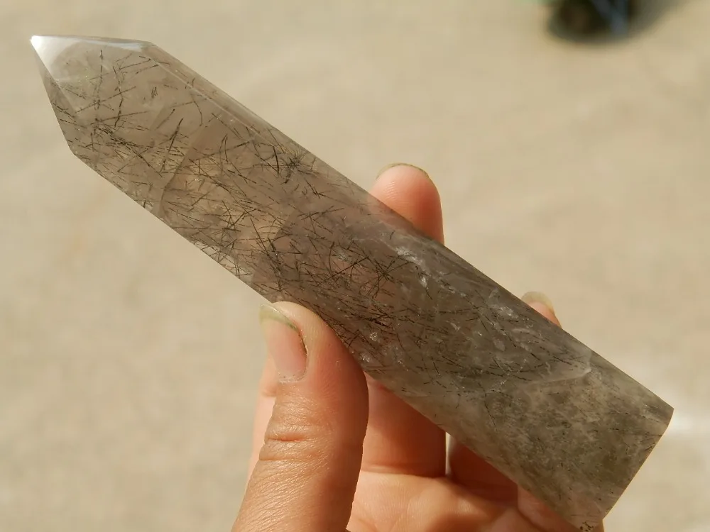 

Natural Black hair crystal quartz crystal wand POINT HEALING