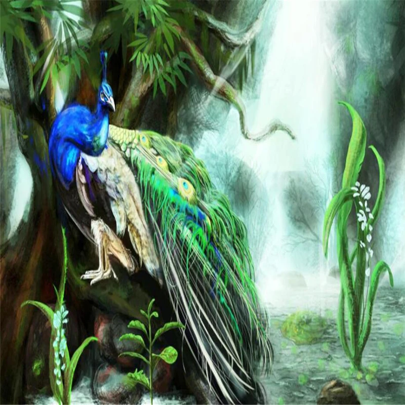 wellyu Modern minimalist green forest Peacock TV background wall custom large mural wallpaper papel de parede | Обустройство дома