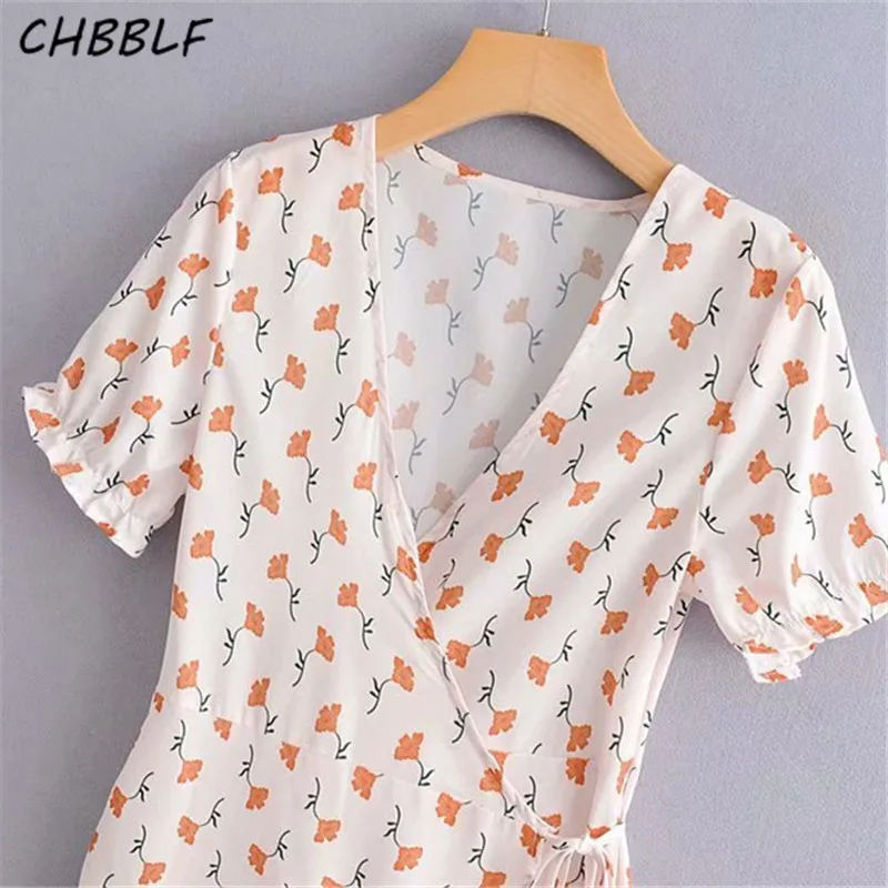 Женское винтажное мини платье CHBBLF плиссированное с коротким рукавом и