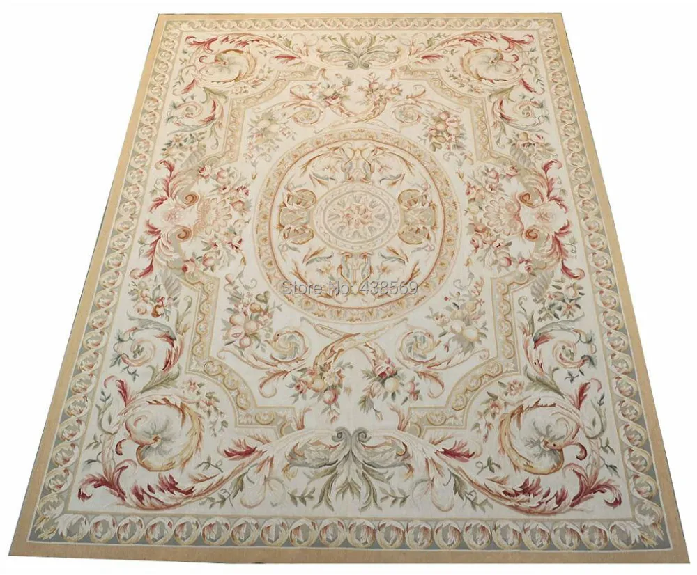 Бесплатная доставка 8x10 'Aubusson ковры бежевые medallian шерстяные aubusson коврики для