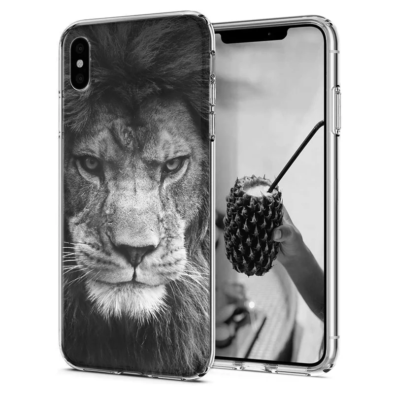 Мягкий чехол для телефона iPhone X 8 7 6 6S Plus XS Max TPU животные тигр Лев окрашенные Чехлы