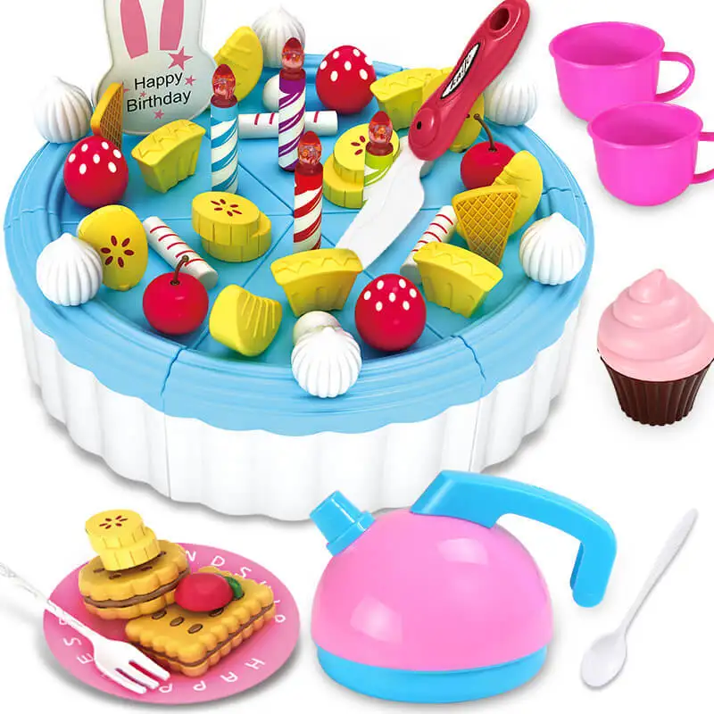 Newest 103Pcs DIY Pretend Play Fruit Cutting Birthday Cake Kitchen Food Toys Toy Pink Blue Girls Gift for Children | Игрушки и хобби