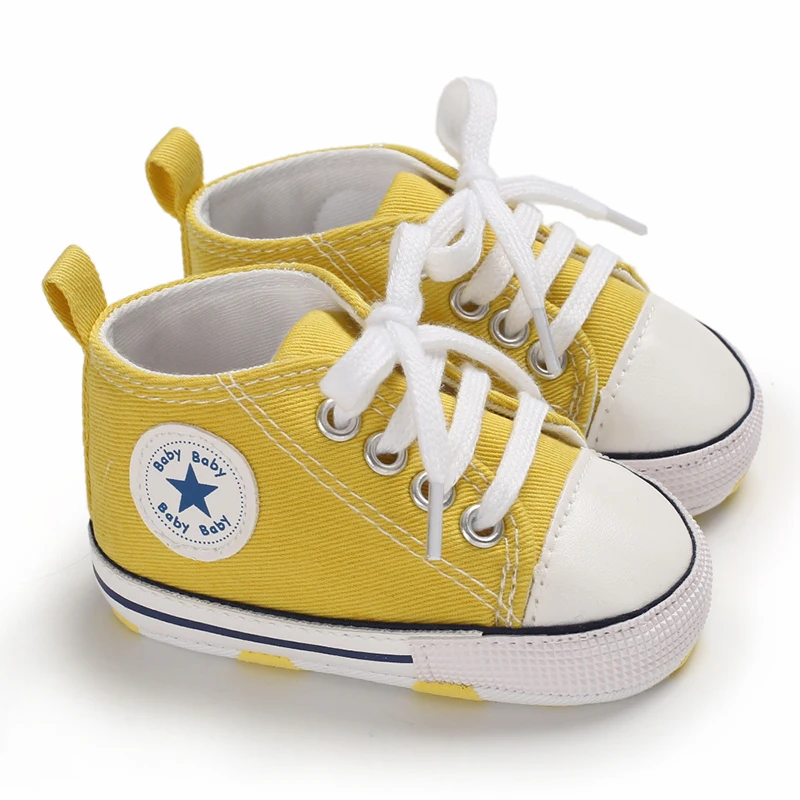 Star Yellow Повседневная обувь для новорожденных девочек с цветочным рисунком, в стиле пэчворк, камуфляжная мягкая подошва, парусиновая для ползающего ребенка, теплая обувь для грудничков 0-18 месяцев - Цвет: Star Yellow