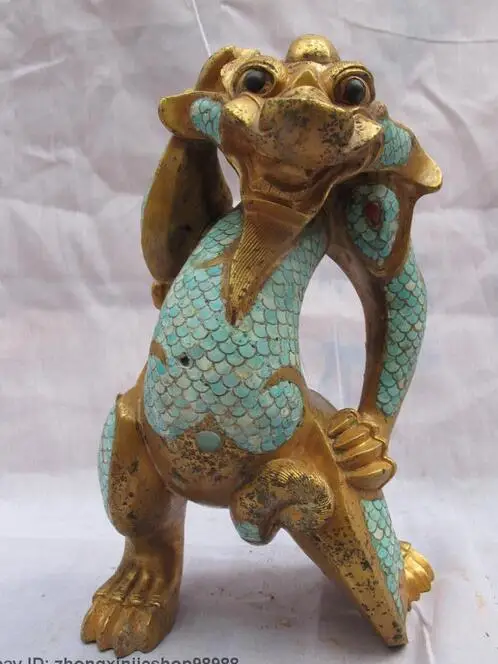 Китай Royal 100% Бронзовый 24 К Золото Мозаика бирюзовый Дракон зверь Foo Dog Лев ST | Дом и