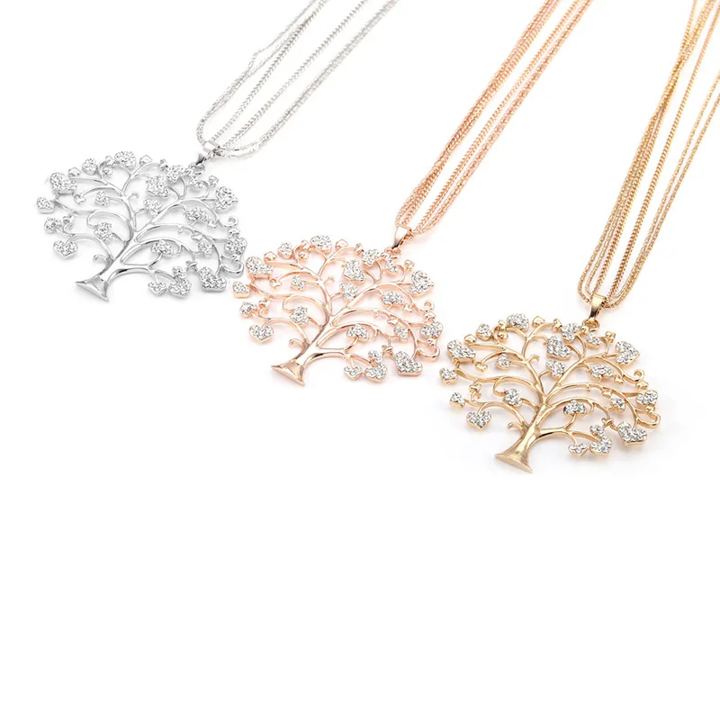 Fashion Hollow Romantic Tree Golden Crystal Leaf Pendant Necklace Valentine's Day Love Party Wedding Jewelry | Украшения и
