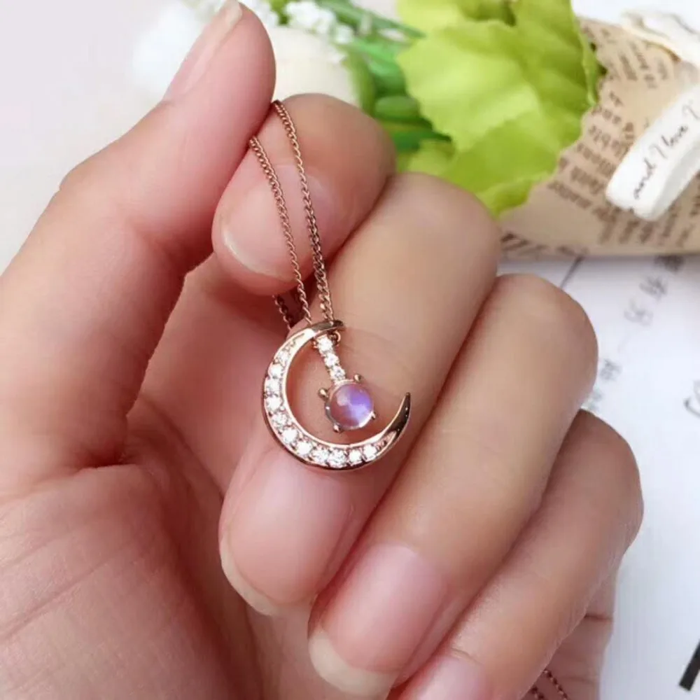 Fidelity natural 4mm moonstone pendants s925 sterling silver moon Exquisite fine jewelry for women party blue gemstone | Украшения и