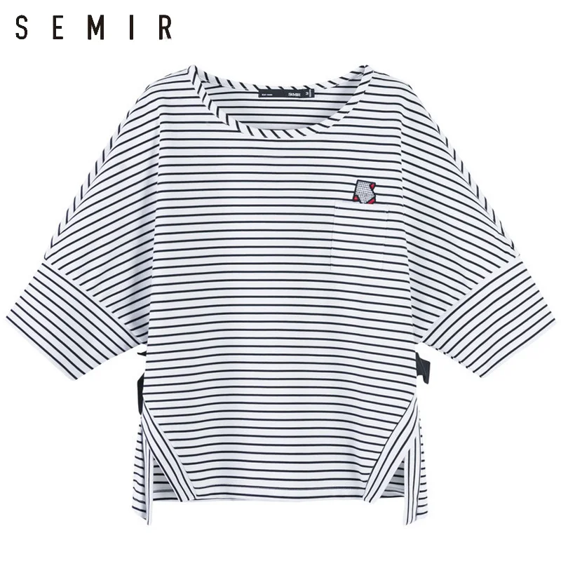 SEMIR футболка с короткими рукавами для женщин свободные полосатые футболки Осень