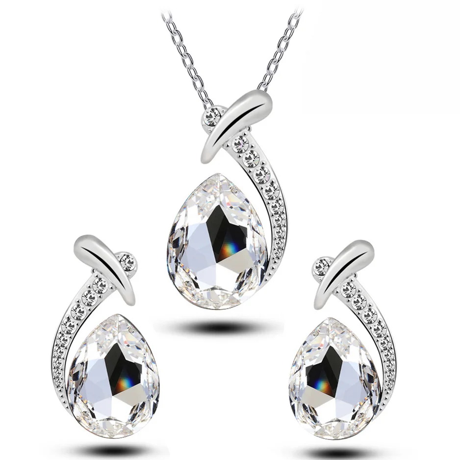 Ожерелье и серьги подвески с австрийскими кристаллами|necklace earrings jewelry set|brand setsfashion